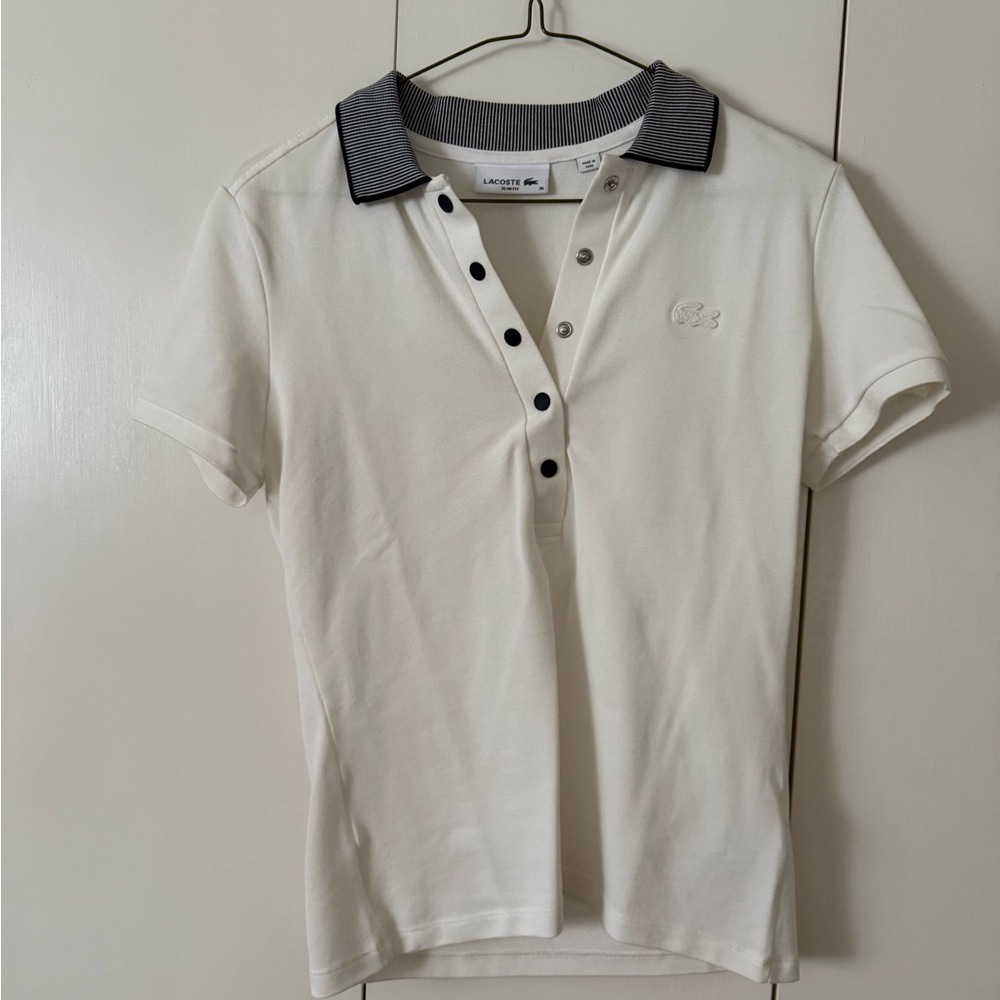 Lacoste Cream Polo with Dark Gray Collar